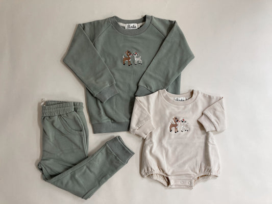 Rudolph and Clarise Kids Embroidered Romper or Sweatshirt