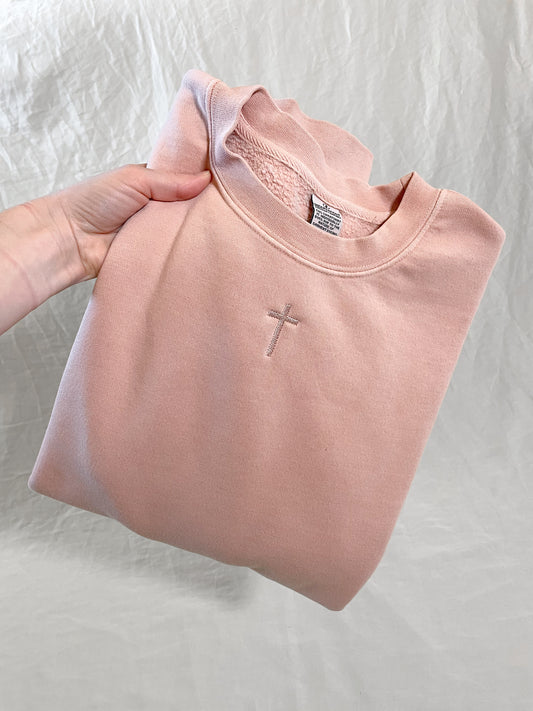 Christian Cross Embroidered Sweatshirt - Adult